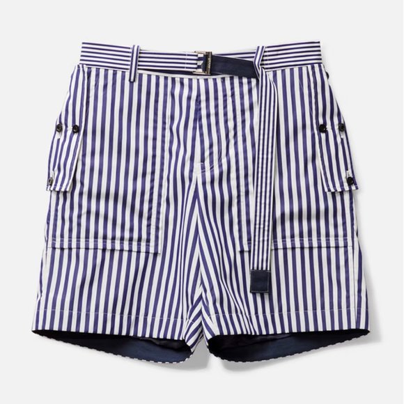 SACAI THOMAS MASON COTTON POPLIN SHORTS VerticalStripe Print - Integrated Belt